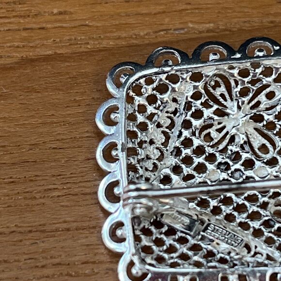 Vintage German Sterling Silver Antique Filigree Flower Brooch Pin - - Picture 4 of 6